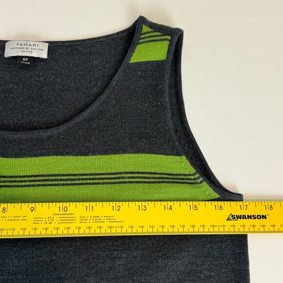 Tahari Grey Green Striped Wool Blend Tank Top 8P - Picture 5 of 7